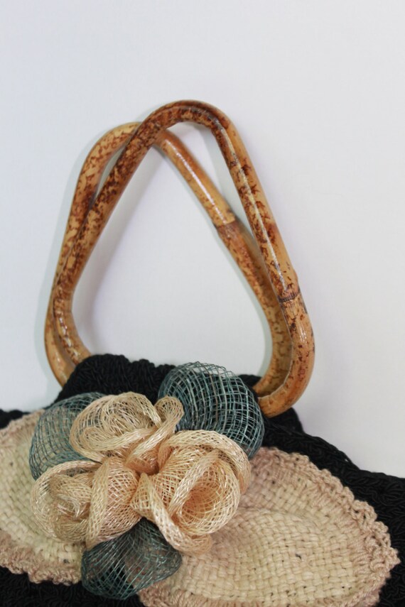 Verna; Late 40’s-50’s black crochet fan shape bag… - image 4