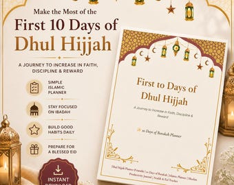 Planificador de 10 días de Dhul Hijjah / Rastreador diario islámico, Corán, Dua (Descargar PDF)