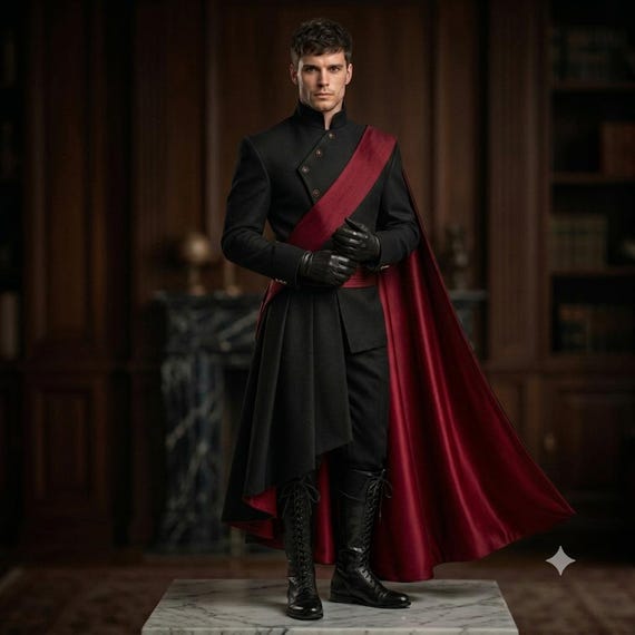 Men's Dark Fantasy Military Costume | Black Cape Coat | Halloween Cosplay Outfit