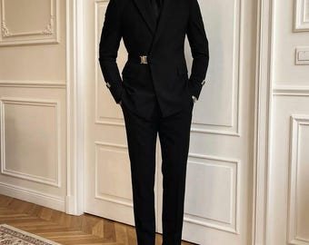 Modern Monochrome Gentleman Suit – Luxury Black Formal Tailored Wedding Prom Outfit