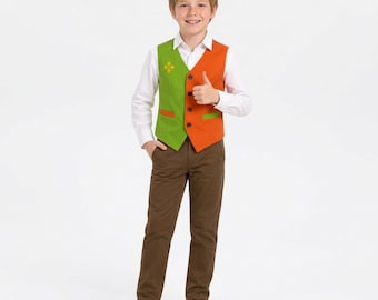 Floral Character Kids Vest | Green Orange Two-Tone Waistcoat (Cosplay Outfit)