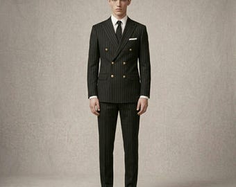 Men's Double Breasted Mafia Pinstripe Suit |Old Money Italian Style Formal Blazer Set