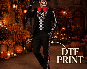 Men's Gothic Skeleton 3-Piece Suit | Skull Rose Halloween Formal Wear
