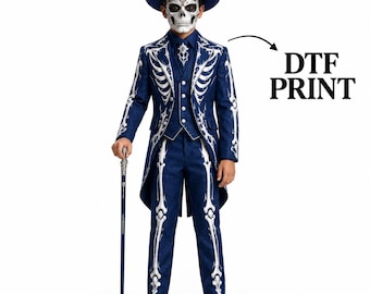 Kids Skeleton Suit | Blue Gothic Tailcoat | Boys Halloween Costume 3-Piece Set
