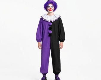 Men's Adult Purple Black Clown Jumpsuit | Halloween Costume | Circus Onesie Suit
