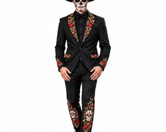 Men's Day of the Dead Suit | Sugar Skull Tuxedo | 2-Piece Blazer Costume