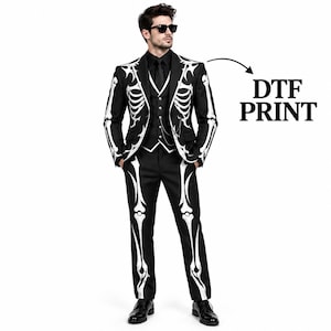 Completo da scheletro da uomo per Halloween / Costume gotico nero in 3 pezzi