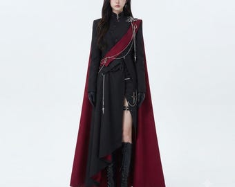 Women's Gothic Cape Suit | Vampire Military Coat | Dark Academia Halloween Costume
