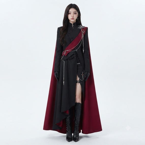 Women's Gothic Cape Suit | Vampire Military Coat | Dark Academia Halloween Costume