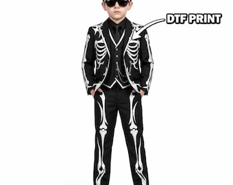 Kids Skeleton Suit | Black Gothic Blazer | Boys Halloween Costume 3-Piece Set