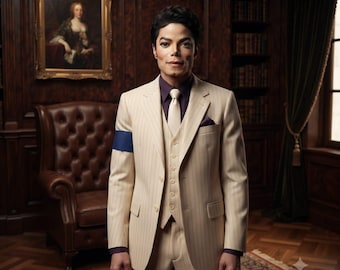 Michael Jackson Cream Pinstripe Suit | MJ Stage Performance Costume