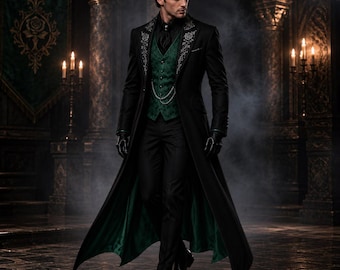 Men's Gothic Tailcoat | Victorian Vampire Coat | Dark Academia Formalwear | Halloween Costume