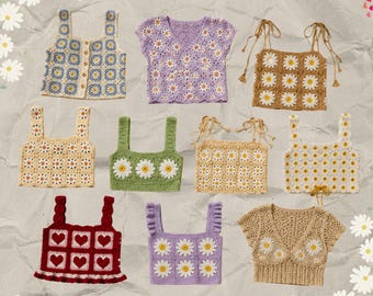 Paquete de patrones de tops de ganchillo cuadrados Daisy Grandma (descarga digital)