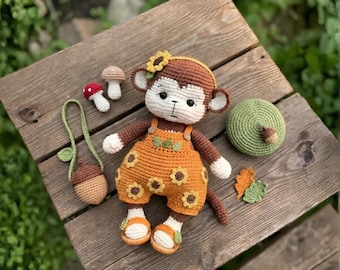 Patrón de ganchillo para mono de la cosecha de otoño / Amigurumi con ropa extraíble (descarga en PDF)