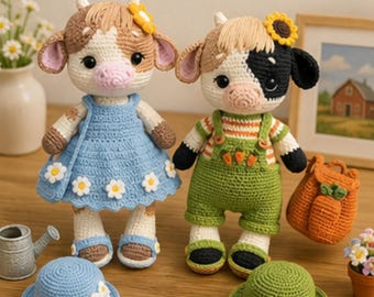 Patrón de ganchillo de vaca de jardín / Muñecos amigurumi de margarita y trébol (descarga en PDF)