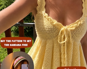 Patrón de top de crochet veraniego estilo babydoll con volantes Sunshine (descarga en PDF), nivel intermedio.