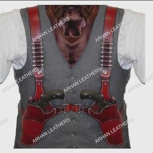 Custom Handcrafted Leather Chest Dual Revolver Shoulder Gun Holster Fits Colt Anaconda Python King Cobra .357 .45 Mag, Ammo Loops, USA Made