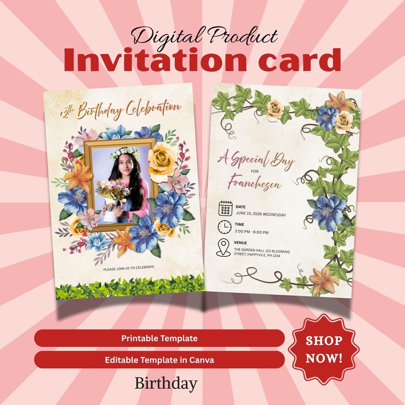 Animated Floral Birthday Invitation Template, Watercolor Flowers ...