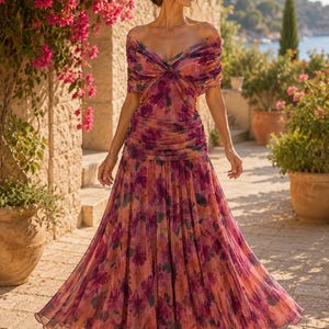 Womens Deep V-Neck Waist-Cinching Off-Shoulder Two-Way Wear Flared Dress