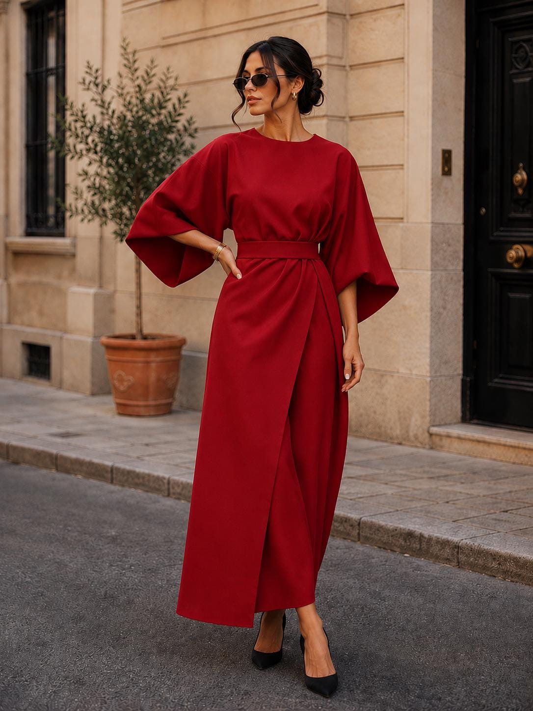 Red Belted Dress - Etsy Canada