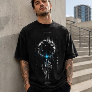 TOUCH THE ABSENCE | Dark Surreal T-Shirt, Skeletal Hand Cosmic Sphere Graphic Tee