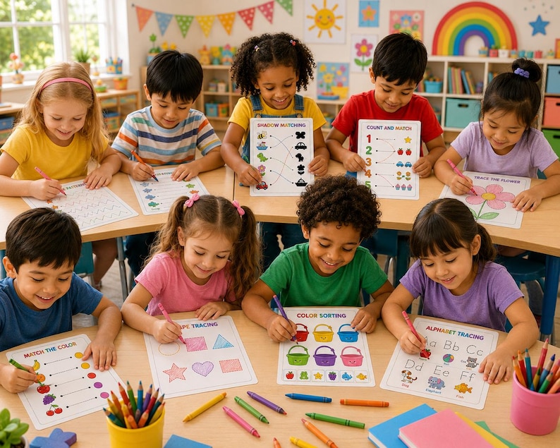 Preschool Tracing Worksheets Bundle, Shapes, Colors, Alphabet Learning ...