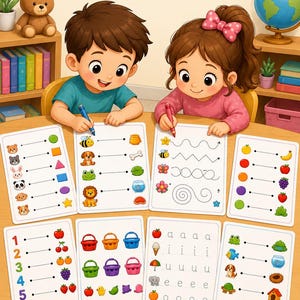Preschool Tracing Worksheets Bundle, Shapes, Colors, Alphabet Learning ...