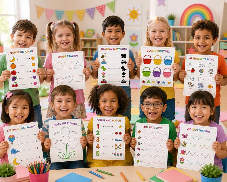 Preschool Tracing Worksheets Bundle, Shapes, Colors, Alphabet Learning ...