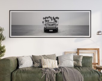 Porsche 911 poster framed horizontal landscape 3x1 | canvas + frame | large vintage classic porsch car art gift boyfriend men | retro print
