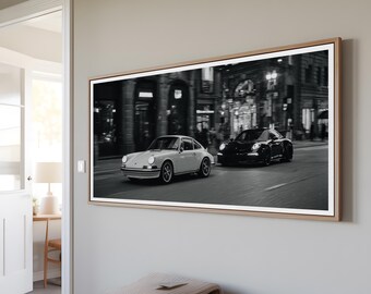 Porsche 911 framed poster horizontal landscape 2x1 canvas + frame | large vintage classic porsch car | art gift boyfriend men | retro print