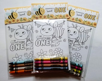 Bee Sweet One Coloring Pages-Personalized Bee Birthday Party Mini Coloring Set-Party Favors