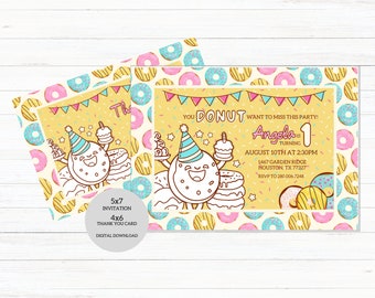 Donut Theme Birthday Party Invitation-DIGITAL DOWNLOAD