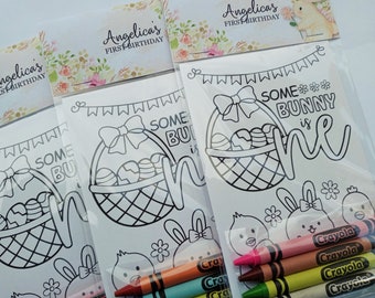 Some Bunny Is One Coloring Pages-Personalized Birthday Party Mini Coloring Set-Party Favors