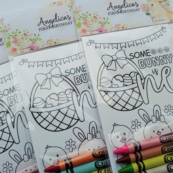 Some Bunny Is One Coloring Pages-Personalized Birthday Party Mini Coloring Set-Party Favors