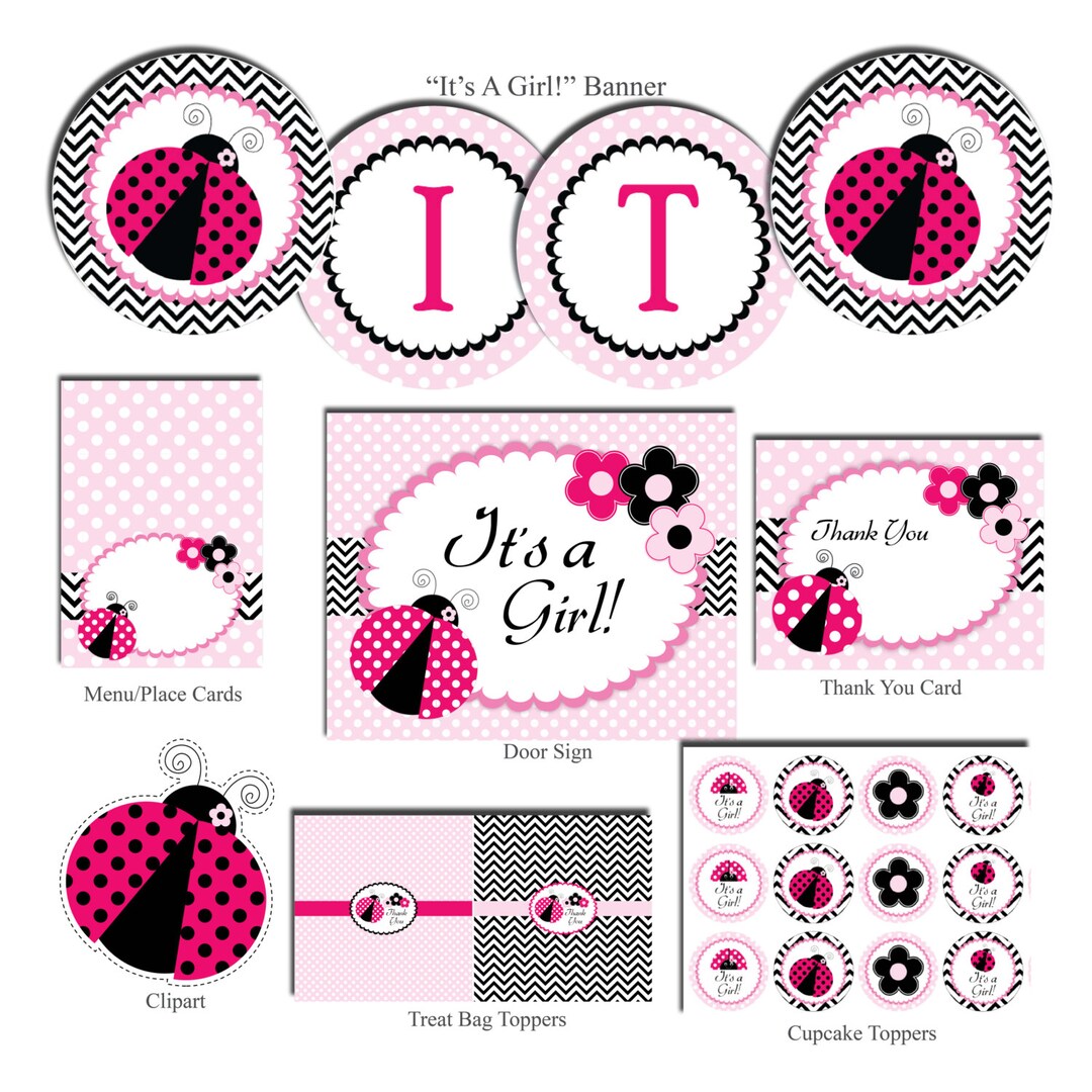 Pink Ladybug Baby Shower Party Packageit's A Girl Baby Etsy