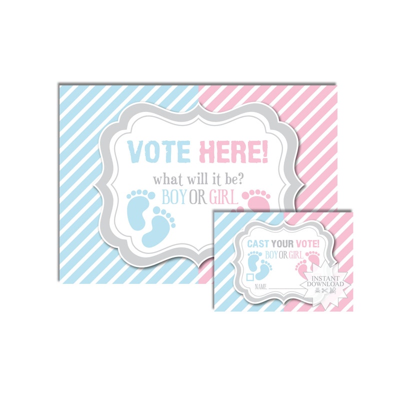 Baby Footprint Gender Reveal Voting Cards-Pink & Blue Voting Ticket-Baby Footprint Voting Tickets-INSTANT DOWNLOAD image 1