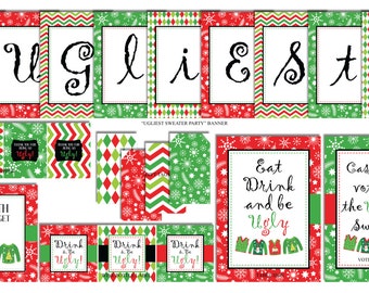 Decoraciones para fiesta de suéteres feos - Paquete para fiesta de Navidad - DESCARGA INSTANTÁNEA
