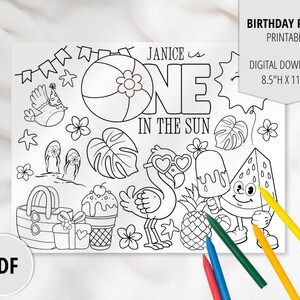 One In The Sun Birthday Party Coloring Page – Fun In The Sun Coloring Sheet Party Favor – 1st Birthday Digital Download