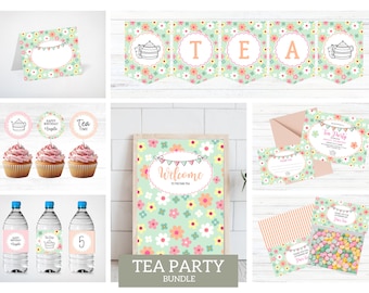 Tea Birthday Party Package-Floral Party Bundle-Digital DOWNLOAD