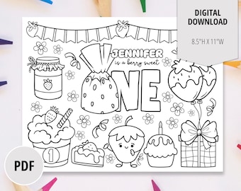 Berry Sweet Birthday Party Coloring Page-Strawberry Coloring Sheet Party Favor-Digital Download