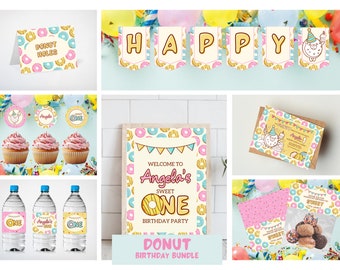 Donut Birthday Party Package-Sweet One Bundle-Digital DOWNLOAD