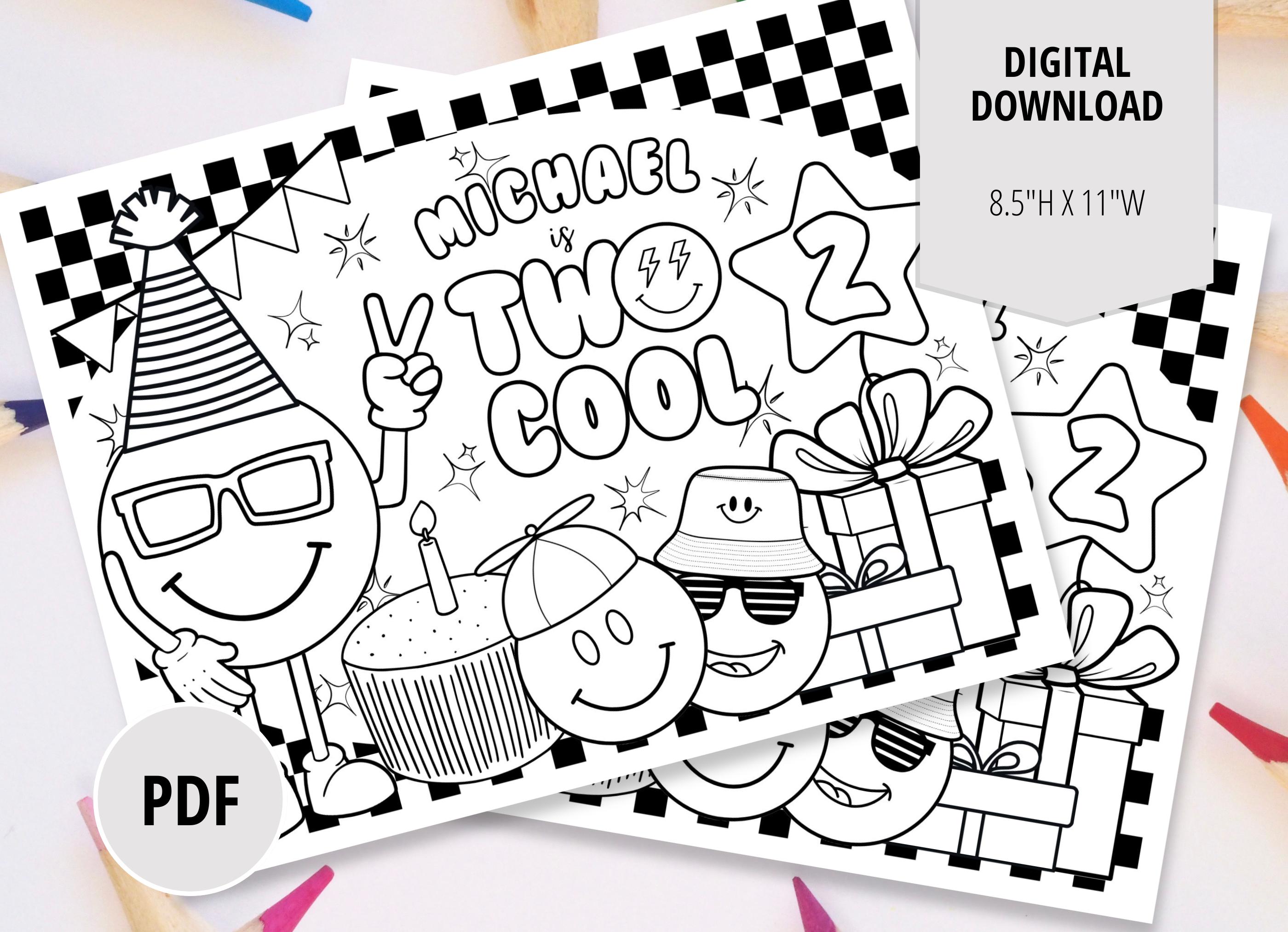 Two Cool Birthday Party Coloring Page-happy Face Coloring Sheet Party ...