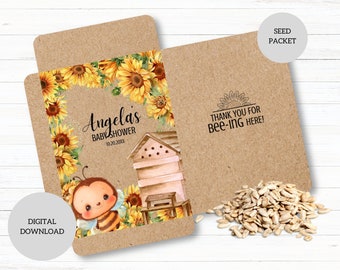 Printable Baby Shower Seed Package-Birthday Party Favors-Sunflower Seed Envelope-Digital Download