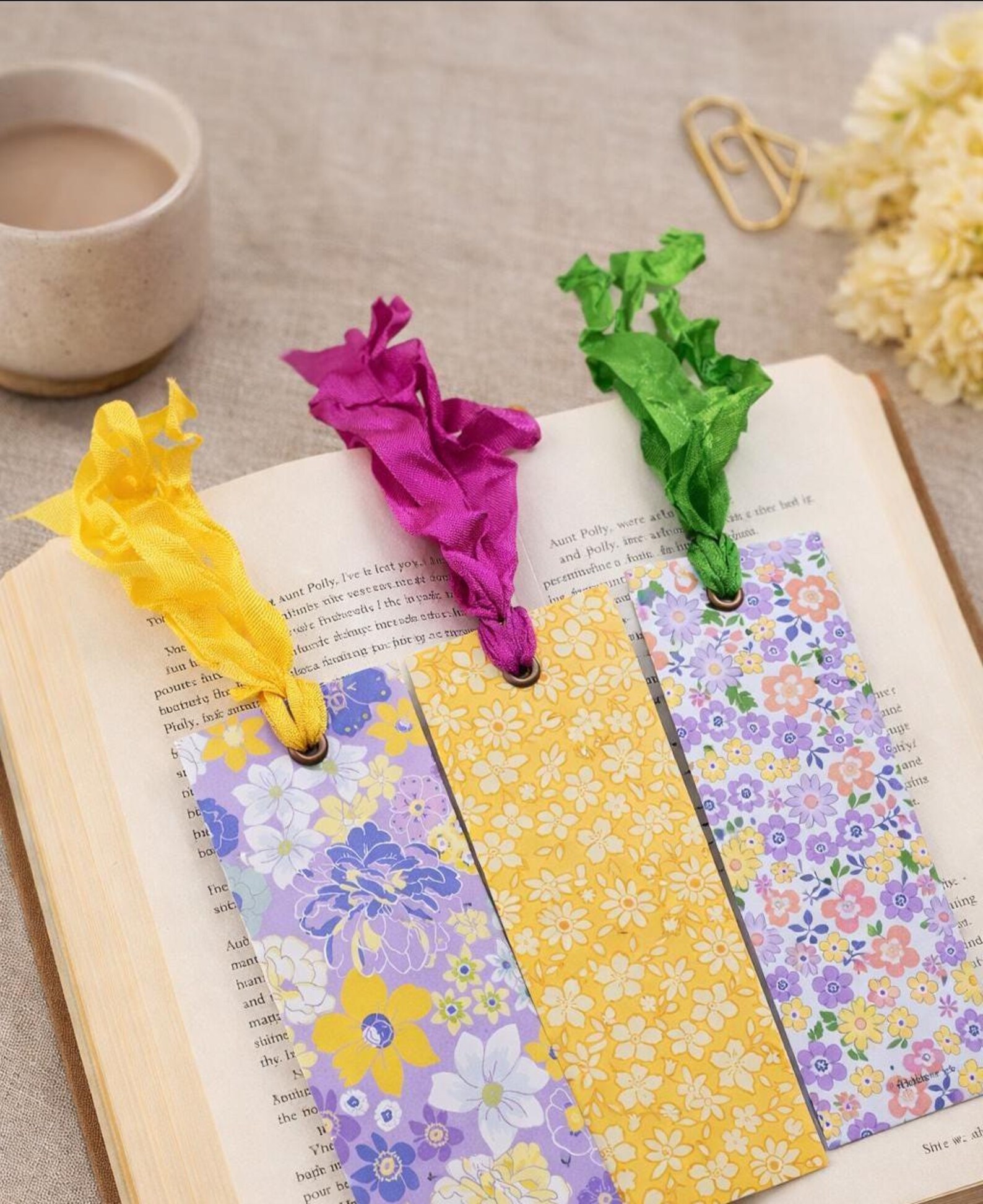Floral Paper Bookmarks Set of 3 – Handmade Vintage Style Bookmarks With ...