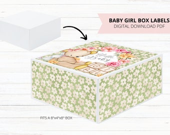Baby Girl Box Label-Bear Gift Box Label-Digital Download