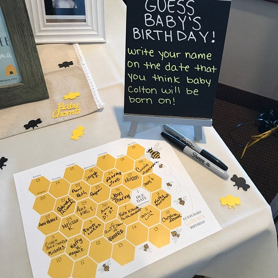 Bumble Bee Baby Shower Calendar Black Yellow Baby Boy Shower Etsy
