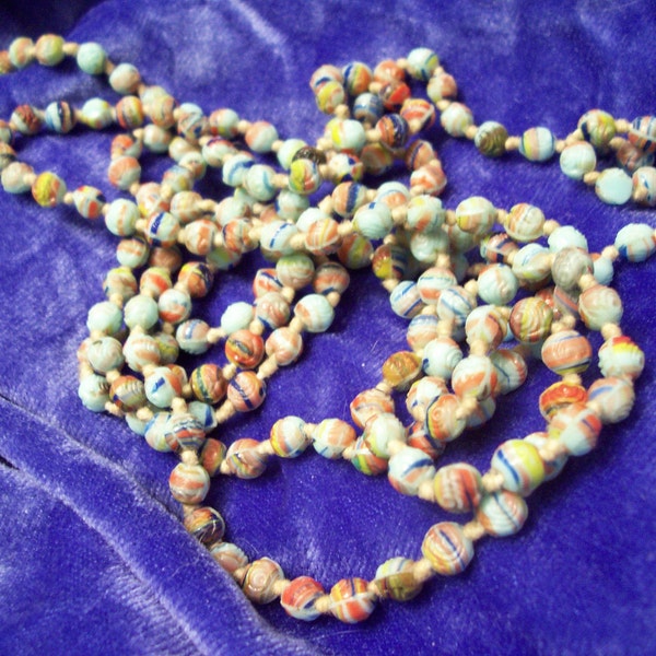 Vintage Strand of Pressed Glass Mardi Gras Beads 5ft long