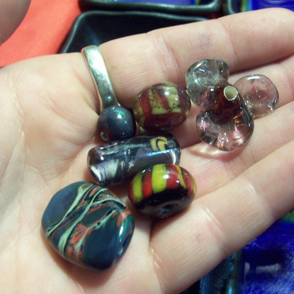 6 Fun Funky Lampwork Beads in Coordinating Colors