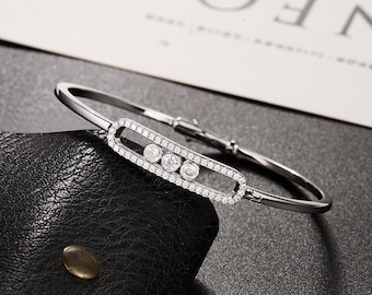Bracelet jonc Move trois diamants avec créoles pavée CZ plaqué or 18 carats Bijoux tendance Cadeau pour elle
