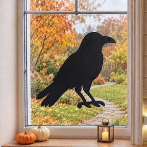 Fönsterdekoration med korp och halloweenmotiv | Svart silhuett | 3D-utskriven läskig heminredning